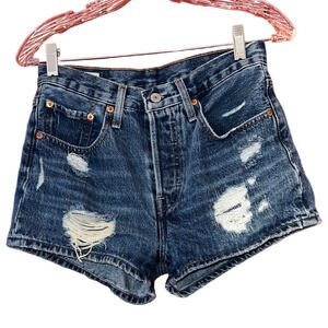 Levi's 501 Distressed  Dark Blue Distressed Jean Shorts 26